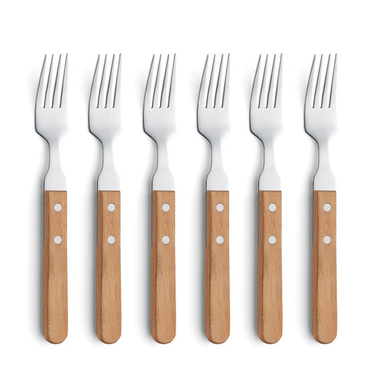 Amefa 7000 Pizza Wood 6 fourchettes à steak en bois sur blister/ 6 steakvorken hout sur hangkaart