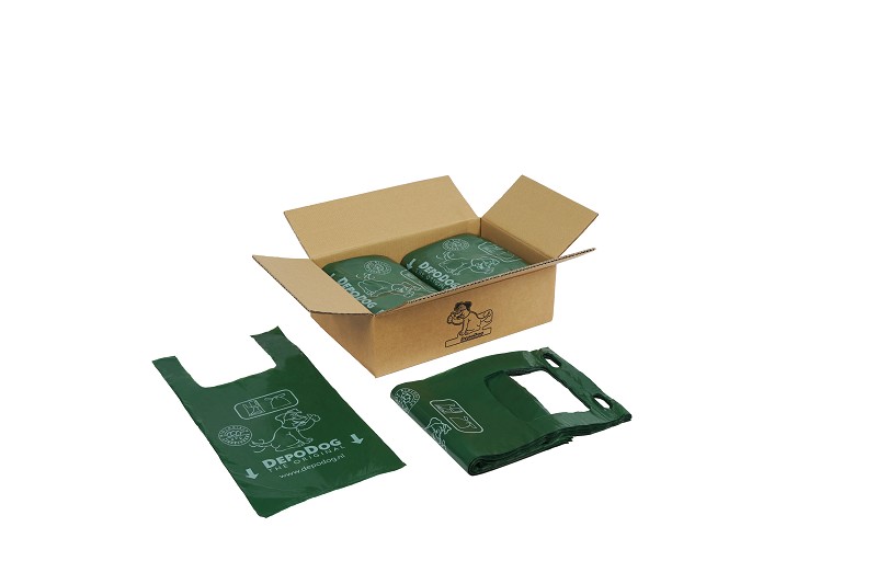 Sac à déjections canines en PEHD avec poignées, vert